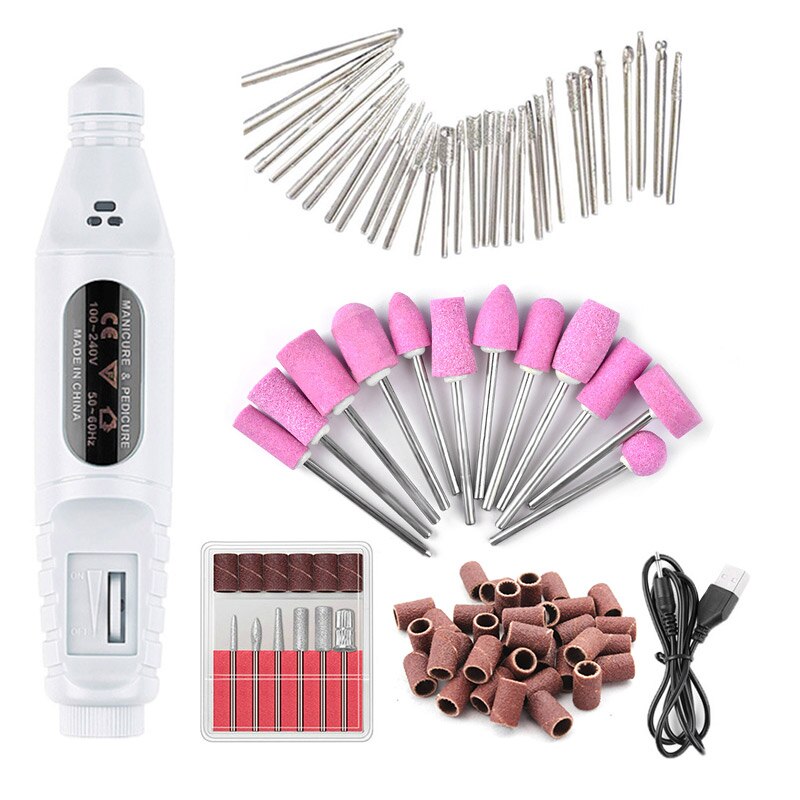 1 set elektrische nagelboormachine, pedicure nagelboorbits, keramische freesjes voor manicure-apparatuur, nagelkunstgereedschap: Witte set 4