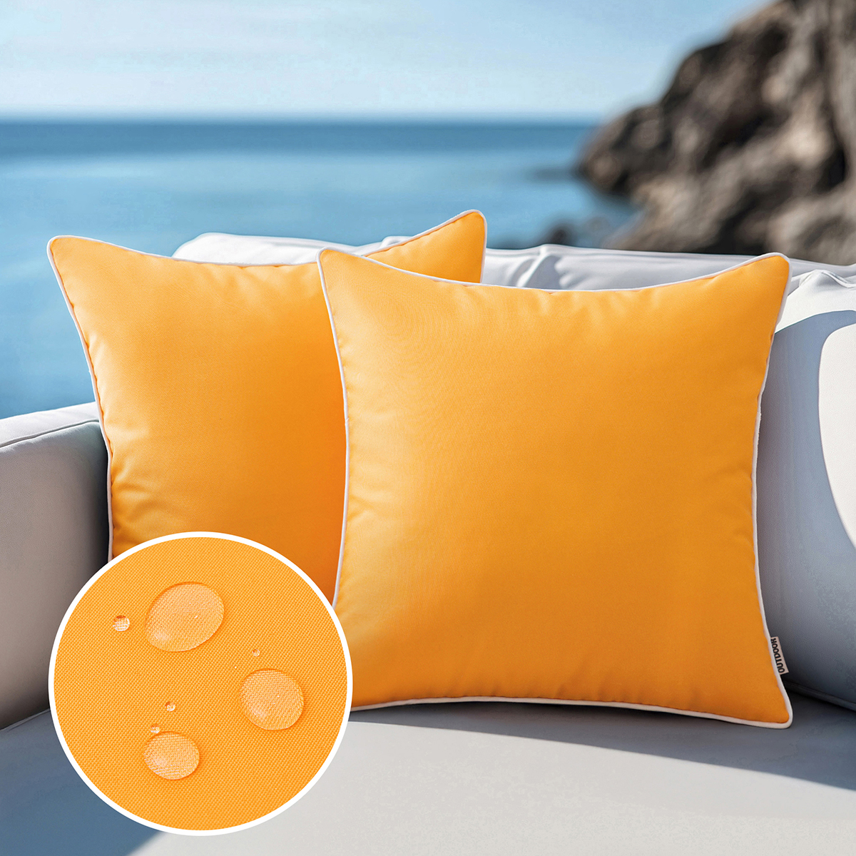 Set of 2 Outdoor Waterproof Pillow Covers 18x18, White Cushion Covers with Solid Piping, Decorative Throw Covers for Patio, Garden, Sofa or Home, No Inserts Included