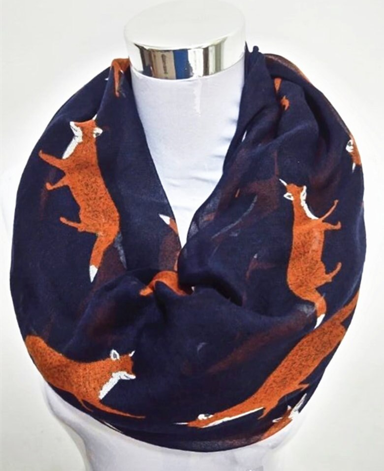 Nowa moda lis nieskończoność szalik gorąca sprzedaż wiskoza kobiety pierścień szaliki zwierząt szalik lis koło szalik: Infinity marynarka wojenna