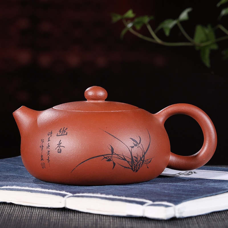 På rea märkta yixing zisha tekanna chahu platta xishi krukor äkta lila lera original malm kungfu tekanna boll-infuser hål