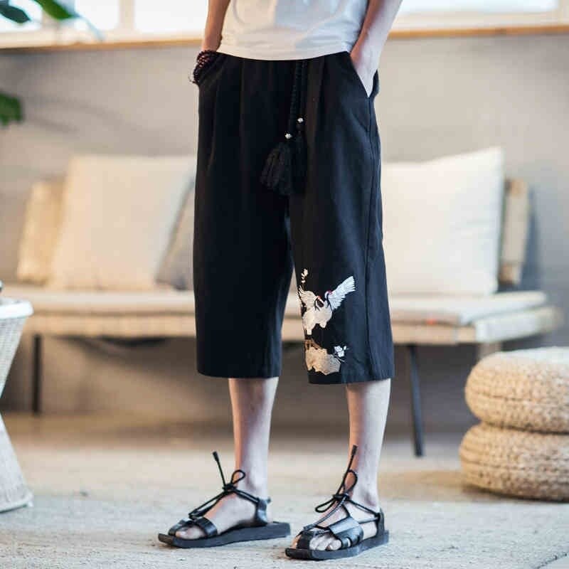 Zomer linnen broek mannen off wit linnen broek heren elastische taille wijde pijpen broek chinese mannelijke kleding M-5XL TA302: 1 / 5XL