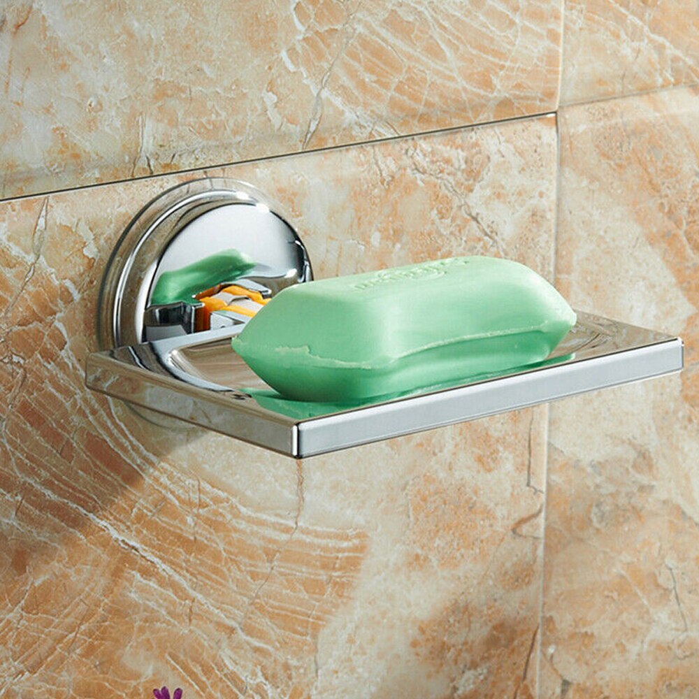 square/round Soap Dish Wall Mounted No Drilling Soap Strong Suction Soap Box Holder Tray for Bathroom Shower Supplies