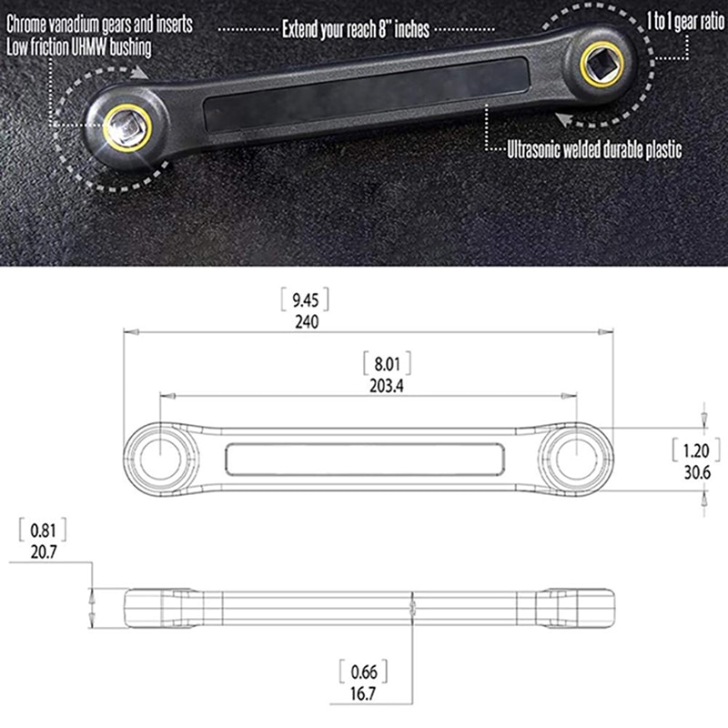 Llave de extensión universal de 3/8 pulgadas, llave para tuercas y tornillos, herramienta automotriz, juego de llaves de bricolaje, herramientas manuales de agarre práctico.