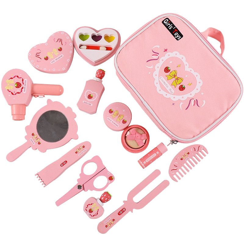 Houten Pretend Play Make Playset Meisjes Simulatie Beauty Accessoires Kids Cosmetica Zak Speelgoed Make Rollenspel Kits