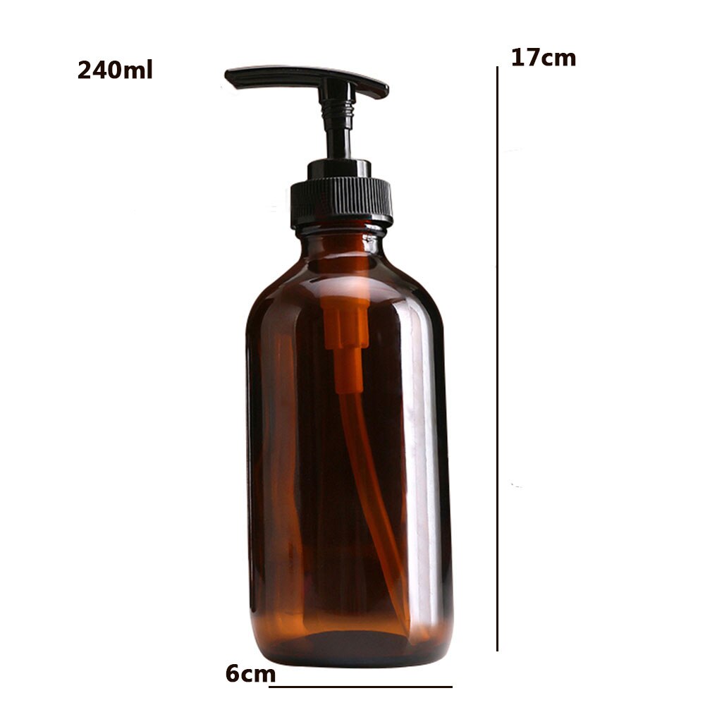 240ml 480ml baderom såpedispenser brun glass tom flaske til sjampo dusjgel kjøkken vaskemiddel trykk pumpe flaske