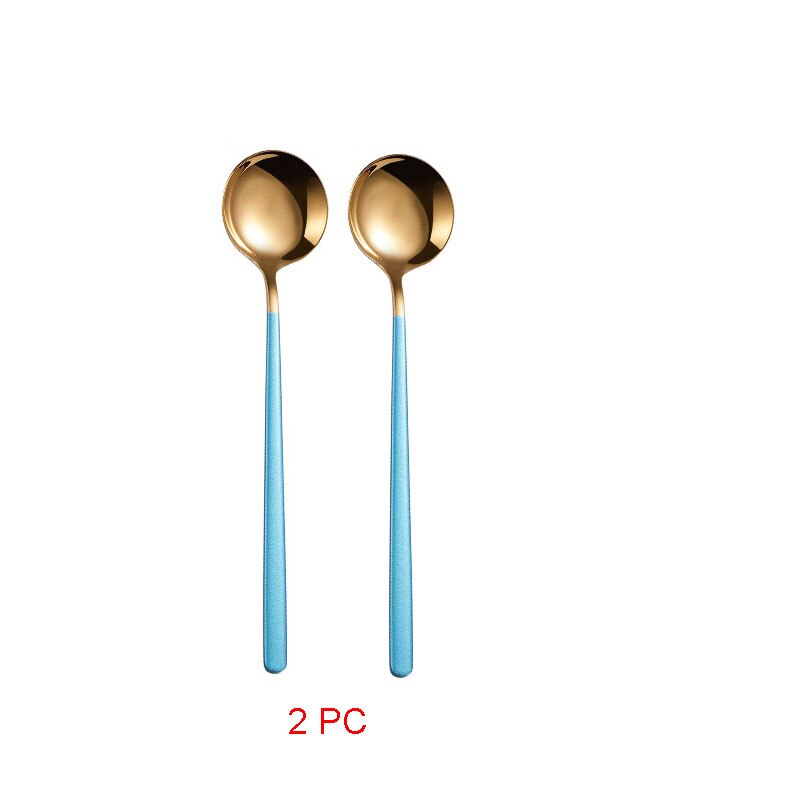 Cucharas doradas de acero inoxidable 304, Juego de 2 piezas de cubiertos dorados, cuchara de postre dorada única, cubertería Ettuce: Blue gold spoon