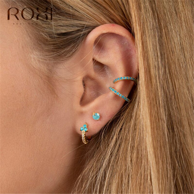 ROXI Minimalist 925 Sterling Silver Round Stud Earrings Delicate Tiny Dot Single Row Zircon Small Earings Jewelry Korean