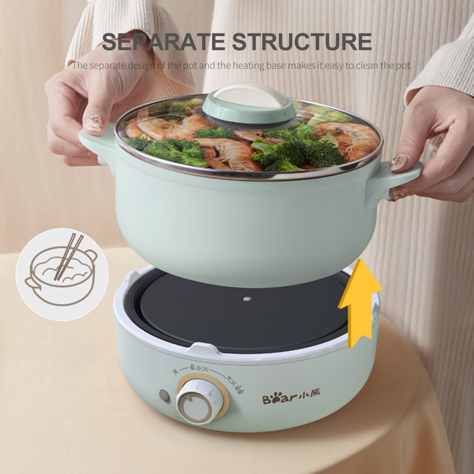 2.5Lt 220V Electric Po Electric Cooker Skillet Non-Stick Rapid Noodles Cooker with Lid for Steak Egg Fried Rice Ramen Soup