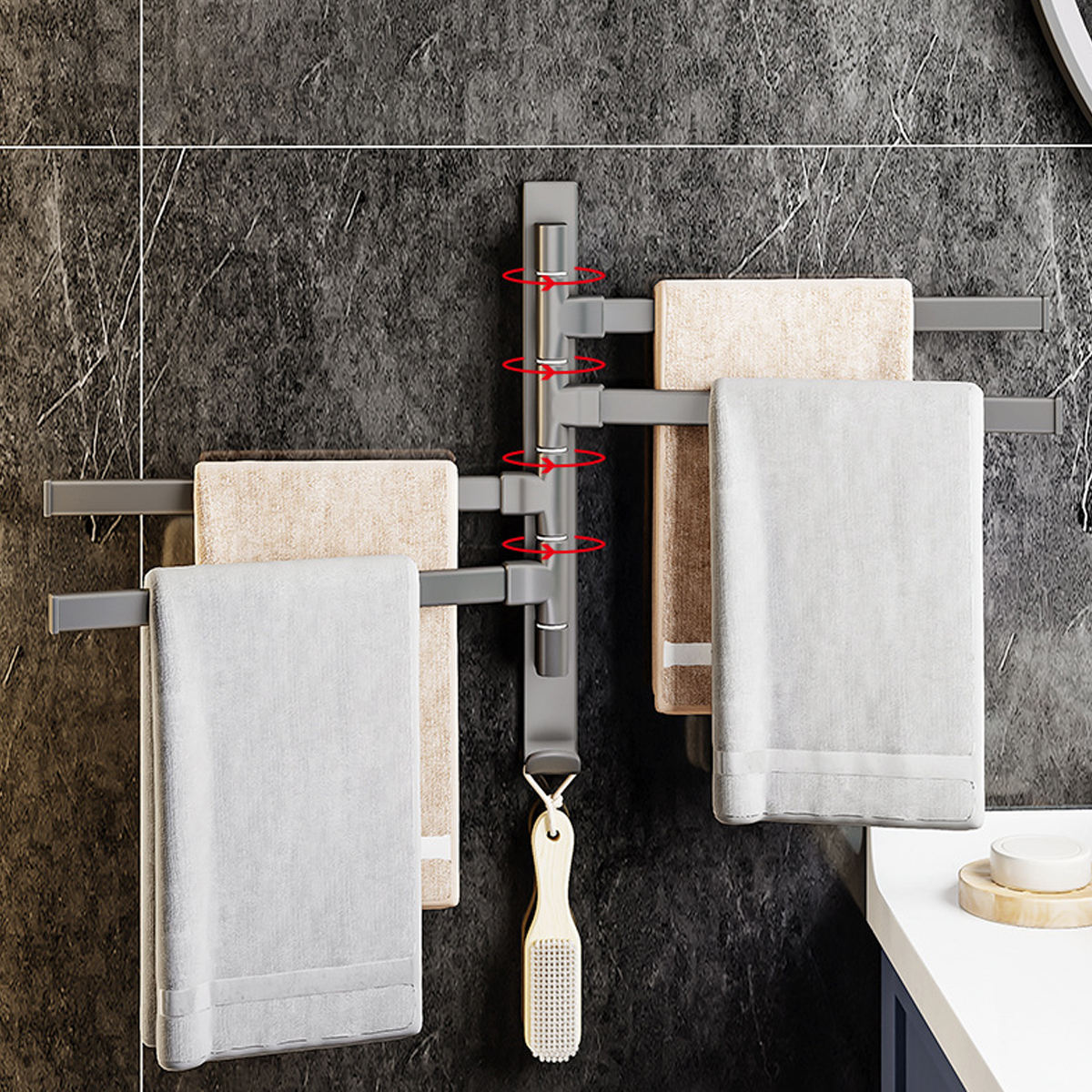 180° Rotatable Towel Holder Space Aluminum Shower Room Towel Hanger Multifunctional Storage Organizer For Bathroom Accessories