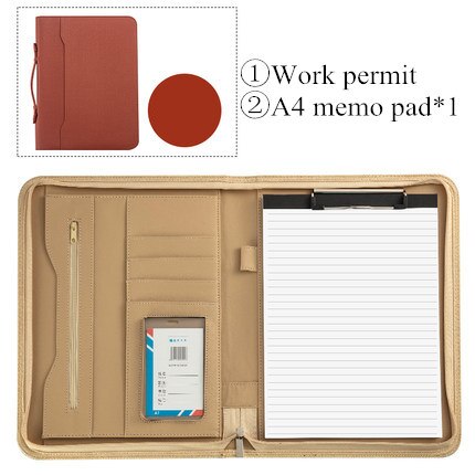 A4 Zipper Padfolio Portable File Bag Luxury Folder With Calculator Organizer Memo Pads Business Manager Briefcase Stationery: A Brown