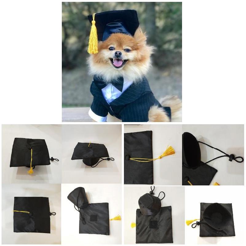 Pet Graduation Caps with Yellow Tassel Dog Cat Costume Halloween Dress up E2S