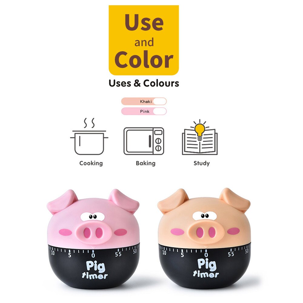 Cute Cartoon Pig Kitchen Mechanical Timer Manual Reminder Points Cooking Countdown 60 Mins Mechanical Timer Alarm