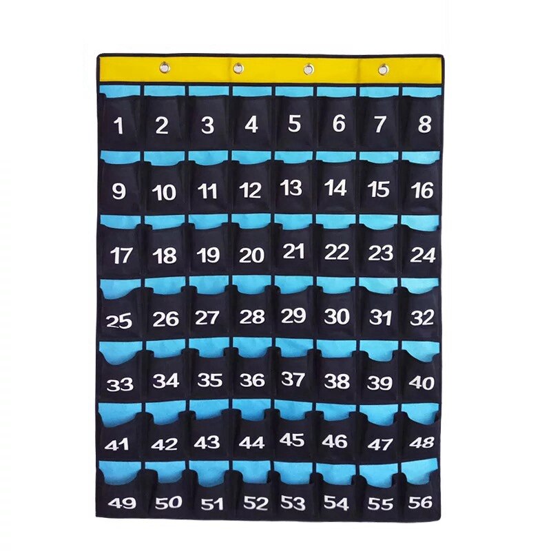 56 Pockets Waterproof Oxford Fabric Storage Hanging Bag Numbered Classroom Charts For Cell Phones Organizers Purple Blue Navy