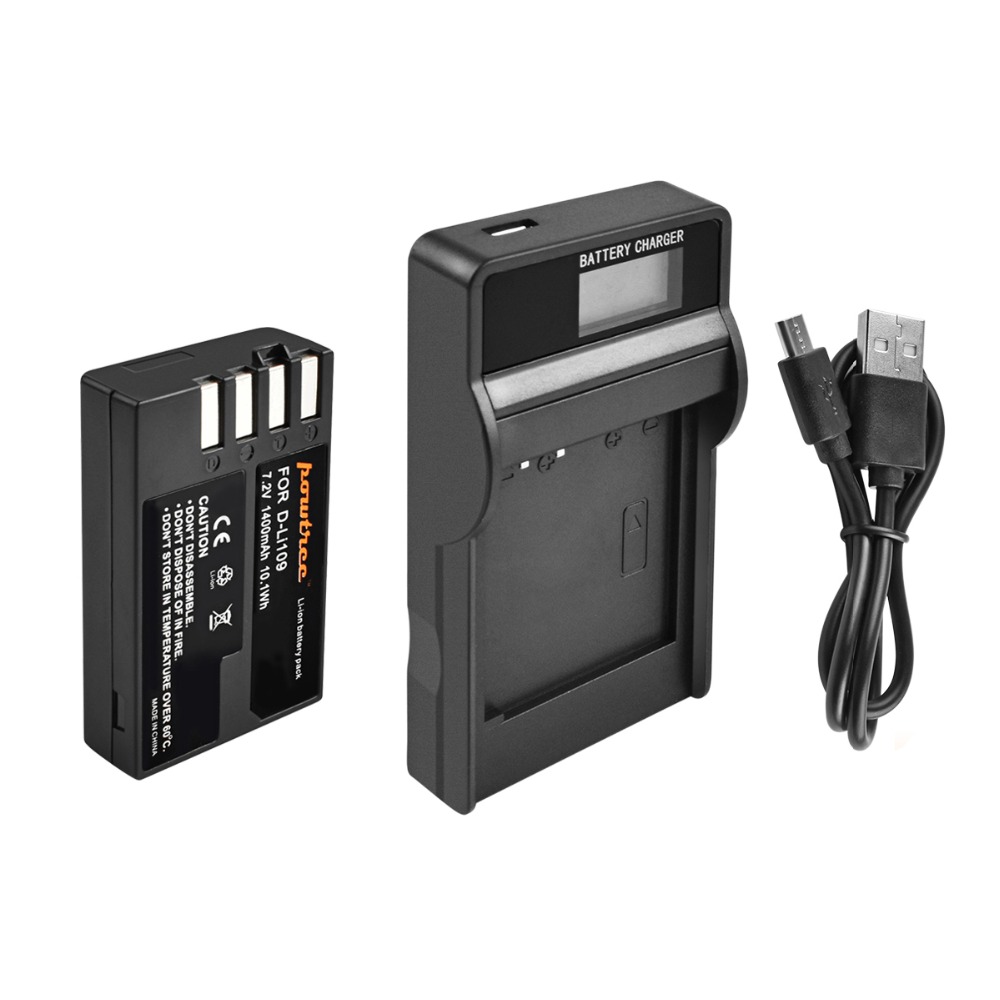 Powtree para Pentax 7,2 V 1400mAh D-Li109 DLi109 DLi 109 batería + LCD cargador para K30 K50 K-30 K-50 K500 K-500 K-S1 KS1 K-S2 KS2