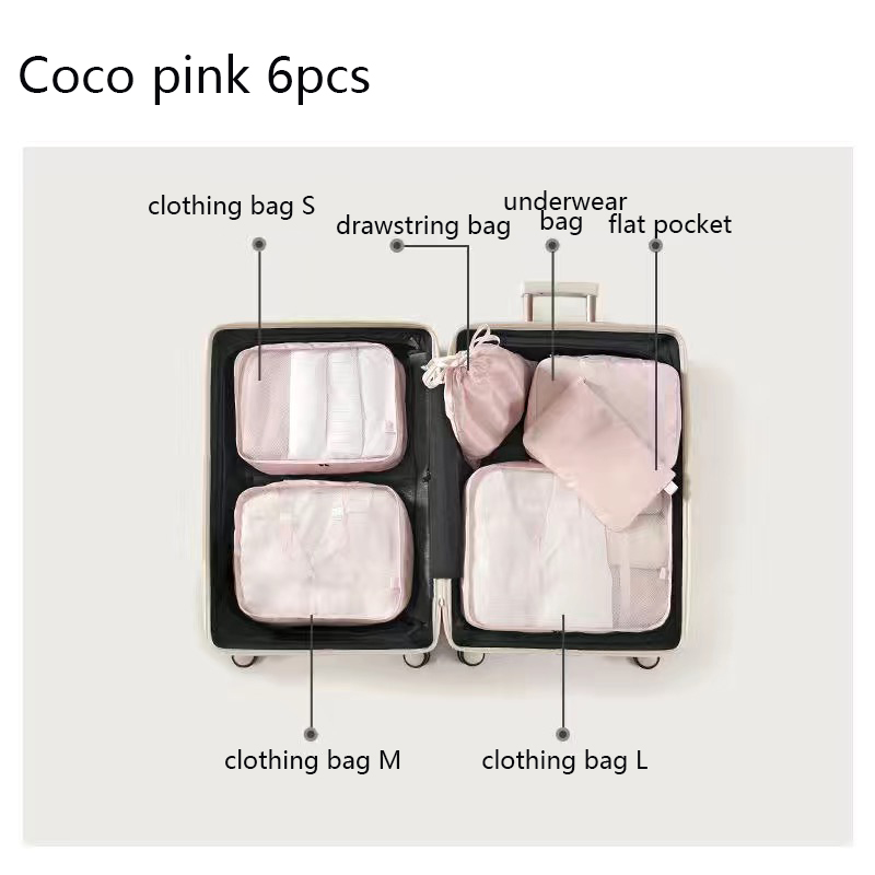 6 Stuks Koffer Organizer Verpakking Kubussen Reizen Kit Accessoires Bagage Opbergzakken Schoenkleding Organizer Toilettas Mannen Vrouwen: Black