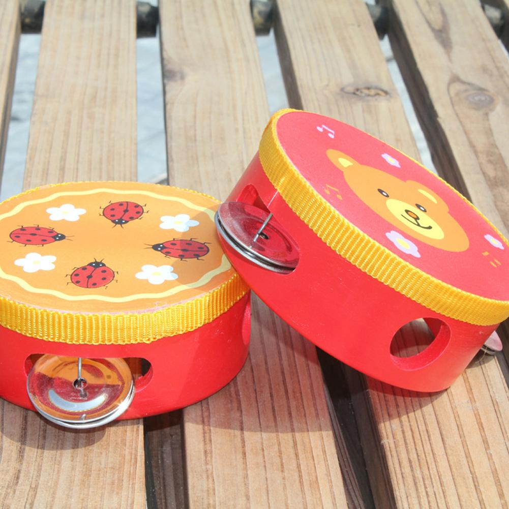 10 Cm Bloem Tamboerijn Educatief Cartoon Musical Tambourine Beat Instrument Hand Drum Speelgoed Houten Handtrommel Tamboerijn