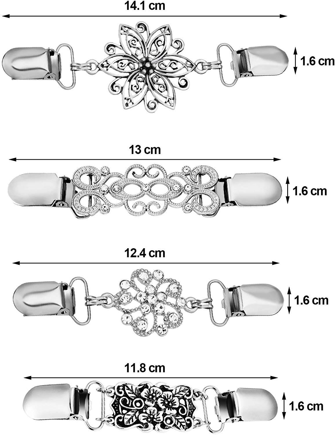 Gejoy 4- delige vintage trui- en sjaalclip, jurk- en vestkraagclip met bloemenpatroon, clip voor dames en meisjes, , 4 stijlen