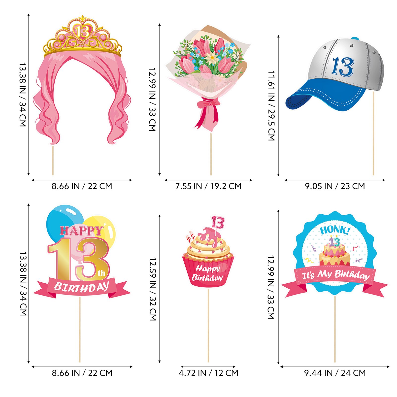 Abaodam 25pcs 13th Birthday Photo Booth Props Already Assembled with Wooden Stick Photo Props Selfie Props Birthday Party