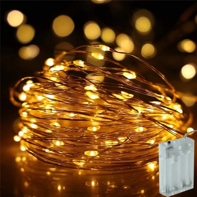 Led Strings Koperdraad 3XAA Batterij-aangedreven Kerst Bruiloft Decoratie 2M 5M 10M 100LED String Fairy Lights