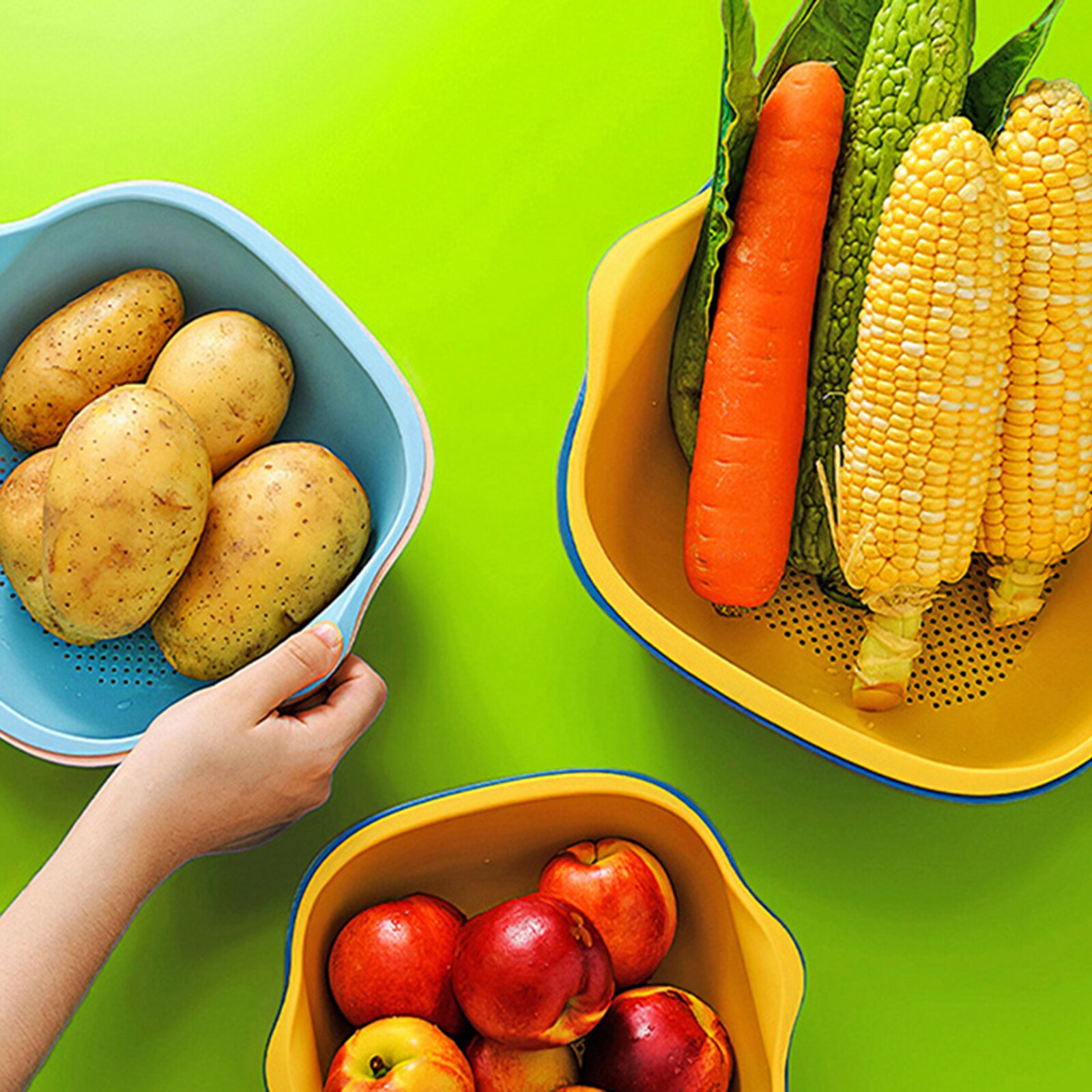 Vegetables Drying Basket, Storage Box, Detachable Camping Kitchen Portable Tableware Large Capacity 2-Layer Box