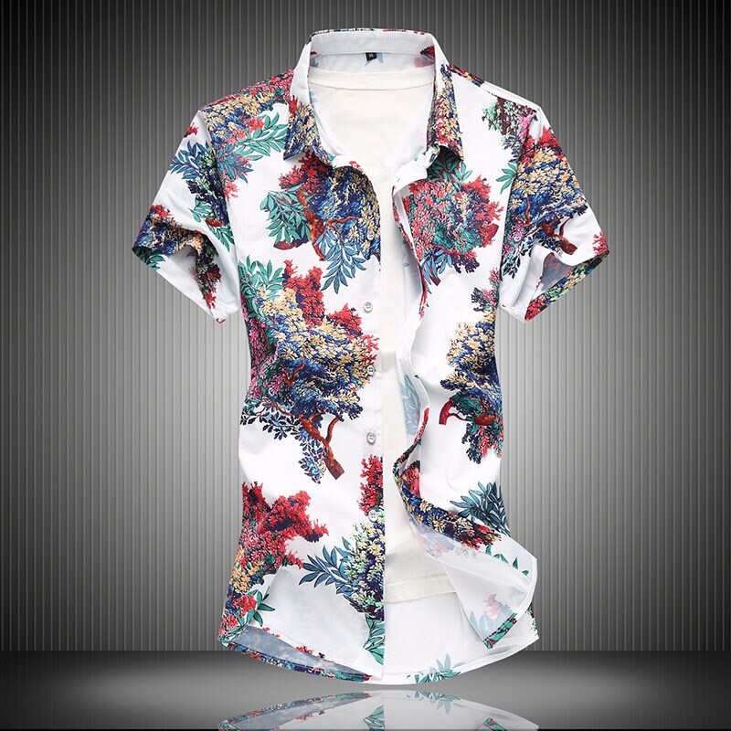 Jz chief heren bedrukte bomen l shirts casual feestkleding korte mouwen hawaiiaans overhemd slim fit bloemen sociaal overhemd plus maten: Ik