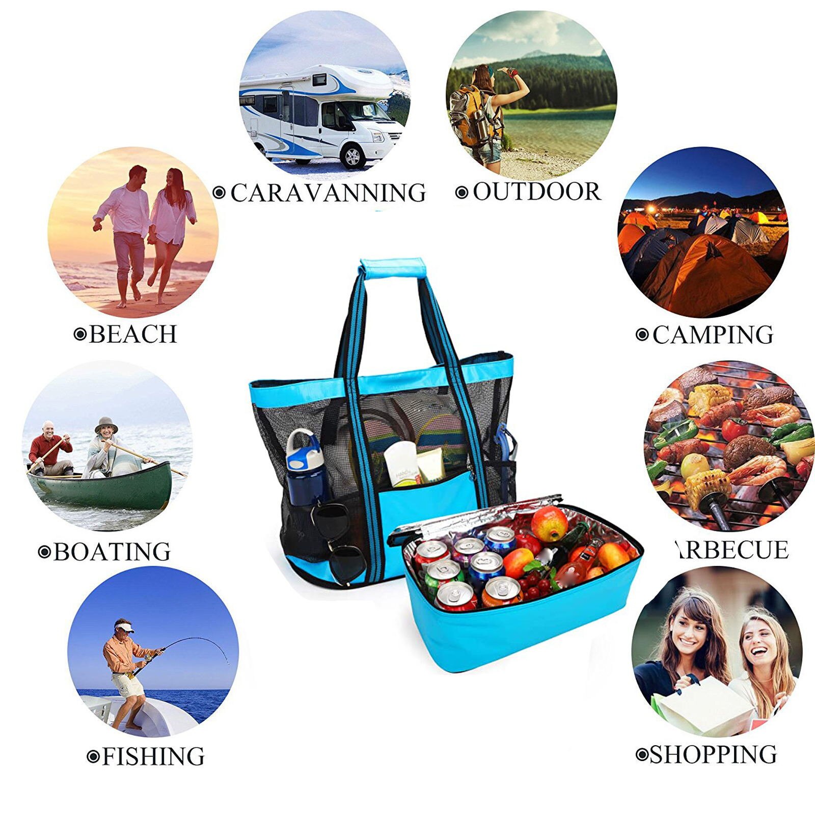 Bolsas de pícnic para acampada al aire libre, bolsa enfriadora de malla para playa y bolsas de aislamiento desmontables para mantenimiento fresco, suministros para exteriores