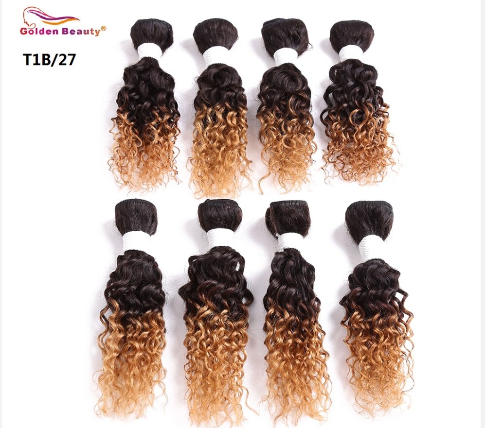 8-14 pollici Jerry arricciare Capelli Sintetici Tessuto Dei Capelli Cucire in Estensioni Dei Capelli Ombre Dei Capelli di Trama 8 pz/pacco D'oro di Bellezza: T1B/27 / 8pollici