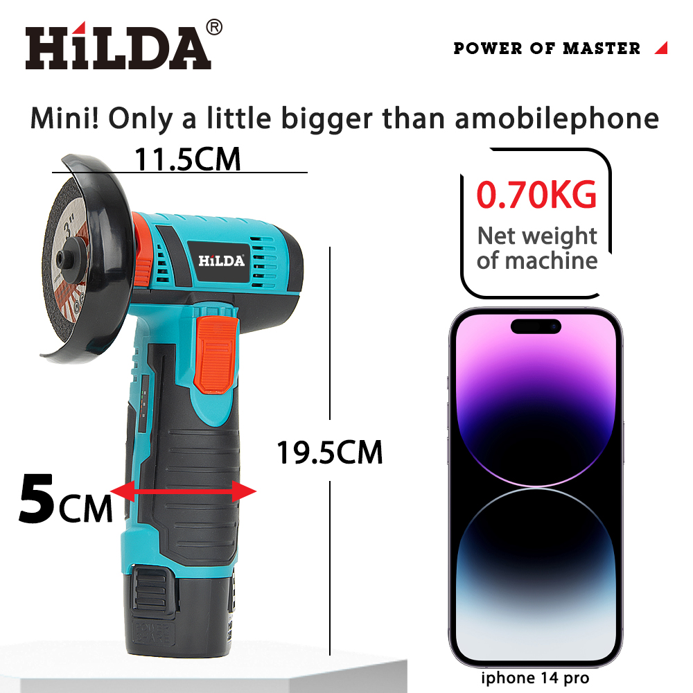HILDA 12 V Mini-Winkelschleifer, Auto-Reparatur-Bürstenmotor, wiederaufladbar, zum Schneiden von Diamanten, kabelloses Elektrowerkzeug, Polieren und Schleifen