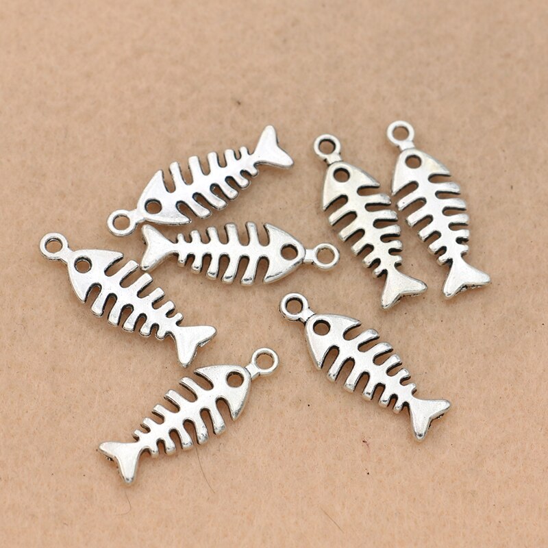 Kjjewel Tibetaanse Verzilverd Fish Bone Charms Hanger Sieraden Maken Armband Bevindingen Diy Accessoires 26X10Mm 10 Stks/partij