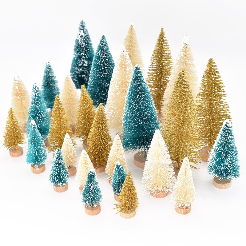 8Pcs DIY Christmas Tree Ornaments Sisal Silk Mini Pine Tree Christmas Decoration For Home Navidad Xmas Year Decor Kids