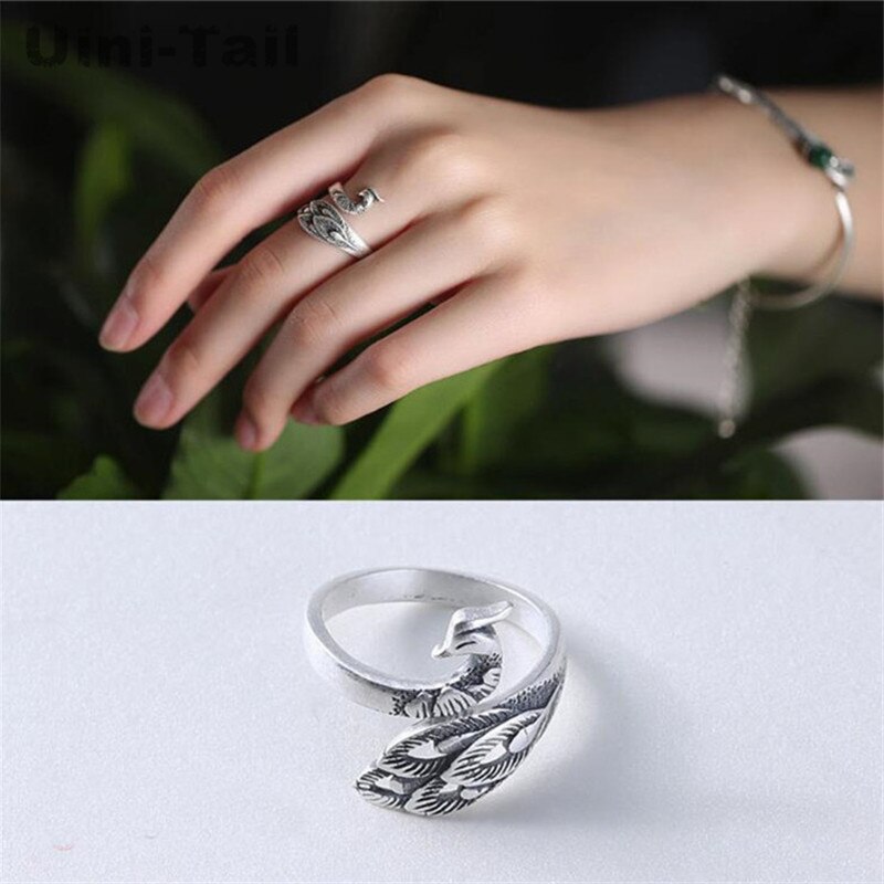 925 Sterling Zilver Pauw Phoenix Ring - Verstelbare Opening Cocktailring Dames