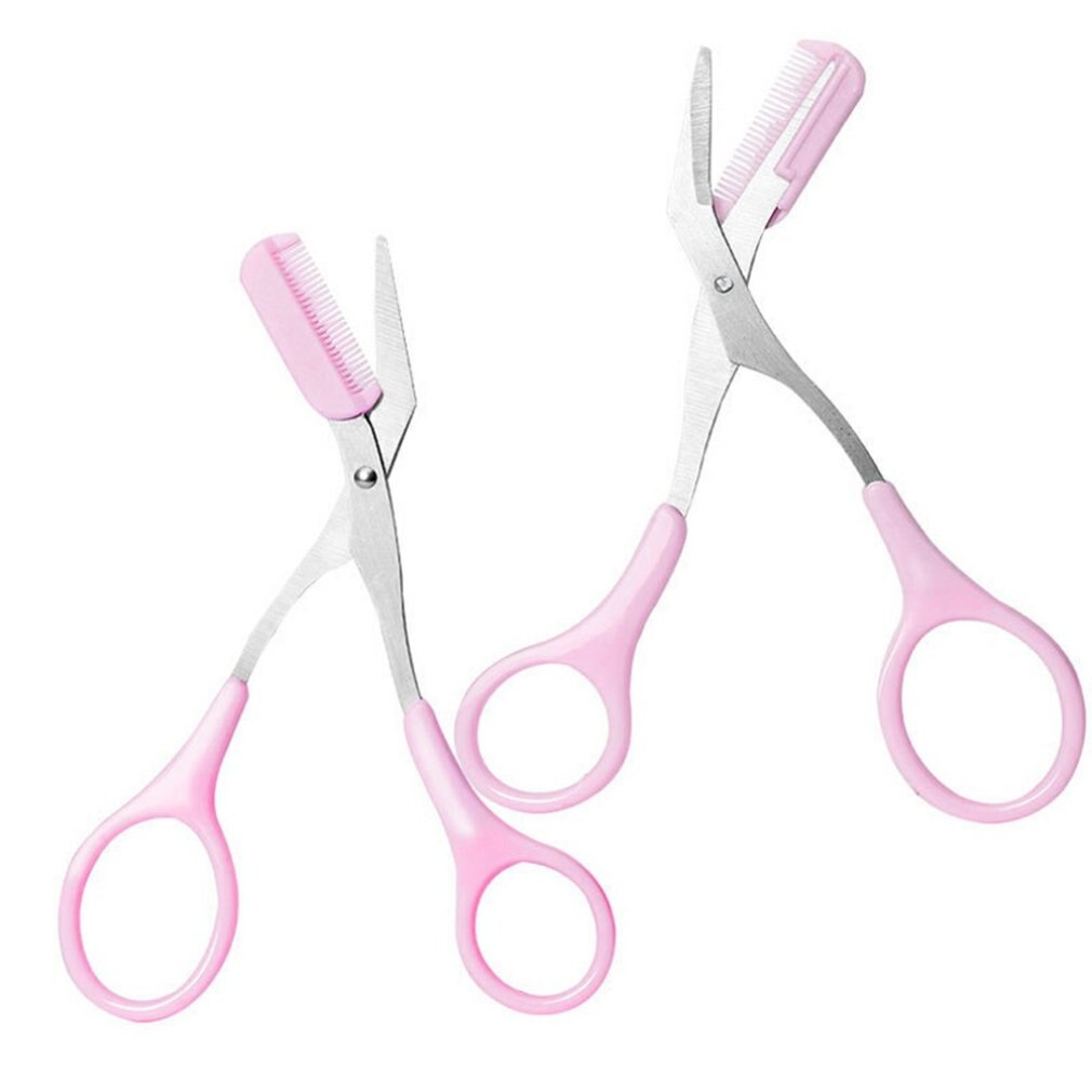 1 paire de ciseaux à sourcils de style coréen, peigne rose, ciseaux, ensemble deux en un, outils de beauté