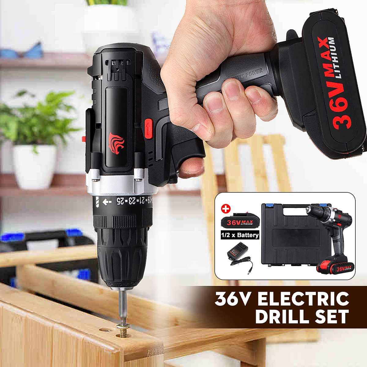 36V Brushless Electric Drill 28N.M Dual Speed Cordless Screwdriver 1 or 2 Li-ion Battery Mini Electric Power Screwdriver Drill