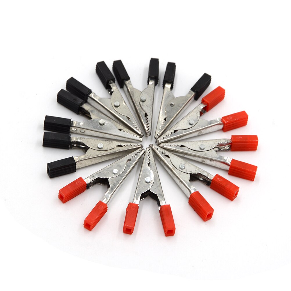 10pcs/lot Wholeale Insulated Crocodile Clips Plastic Handle Cable Lead Testing Metal Alligator Clips Clamps Red+ Black 48mm
