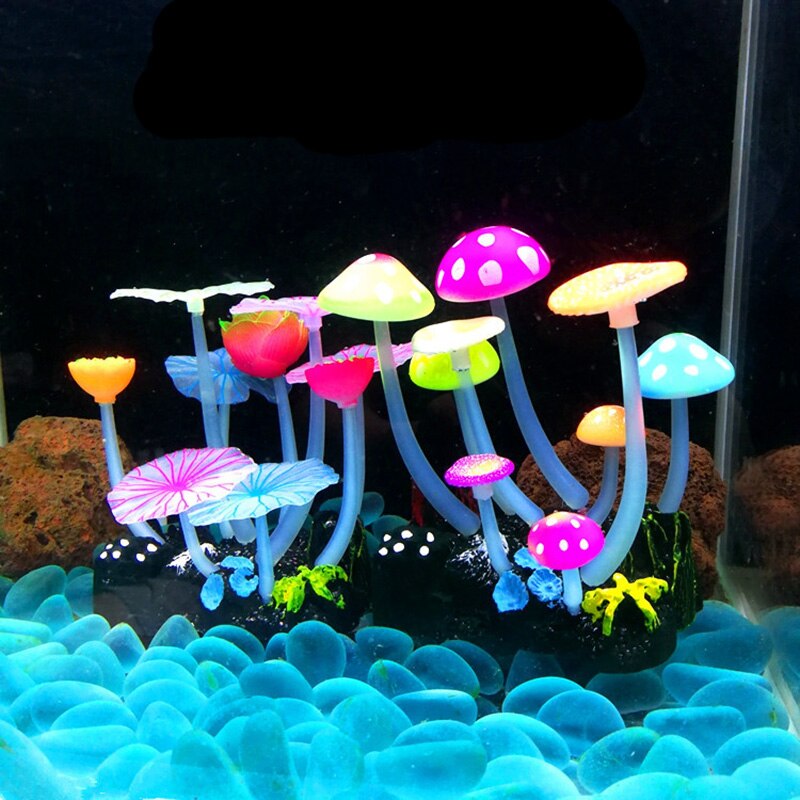 1Pcs Mini Aquarium Decoratie Lichtgevende Gekleurde Paddestoelen Accessoires Aquarium Planten Ornamenten Decoratie Vis Kom Achtergrond