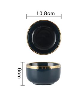 Ensemble de dîner en céramique de luxe couleur bleu foncé ou rose: assiette de dîner + assiette d'accent + bols + cuillère adge en or: 4.5inchbowl darkblue