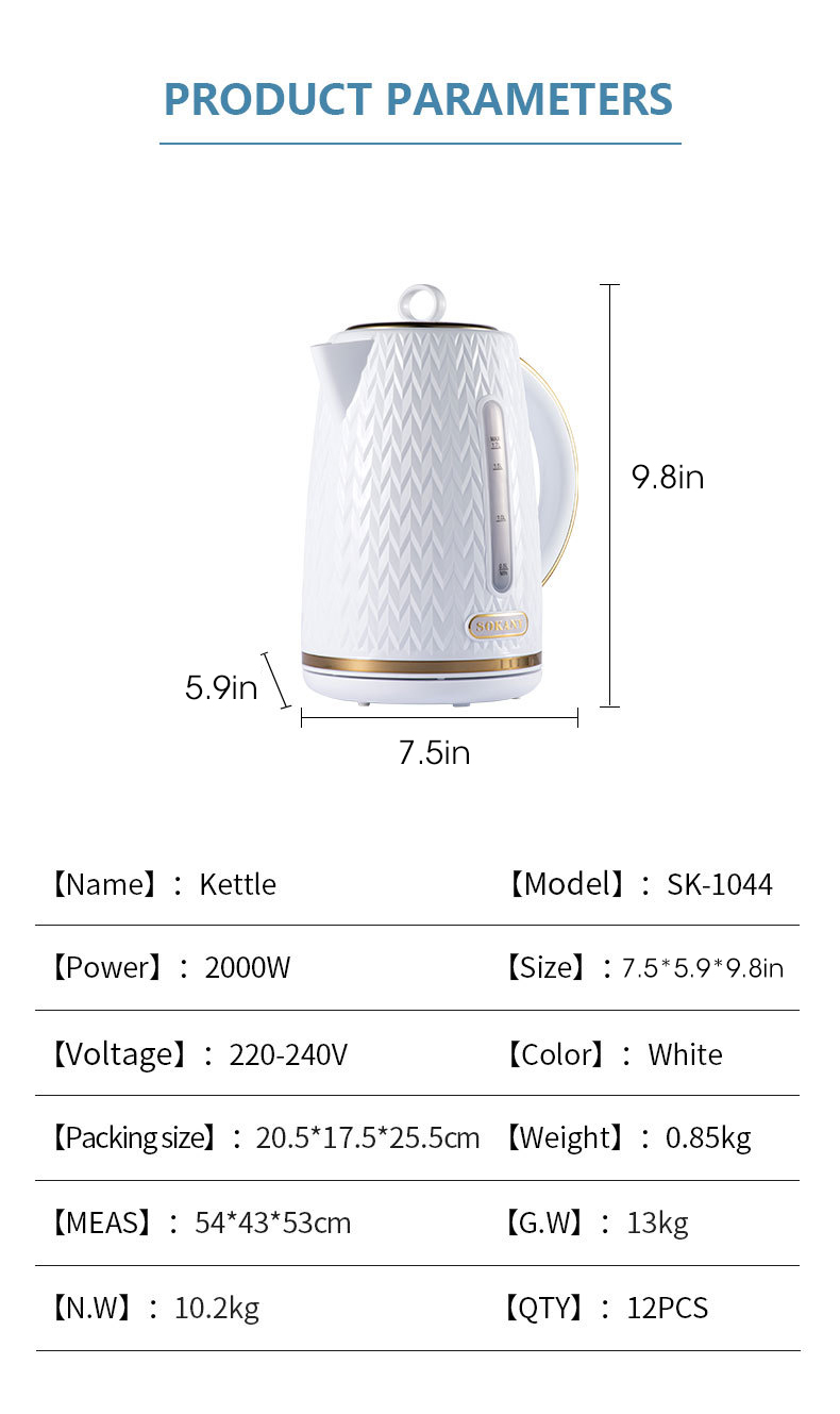 Witte Waterkoker 2000W Handheld Directe Verwarming, Snel Koken, Waterniveauvenster En Automatisch Sluiten