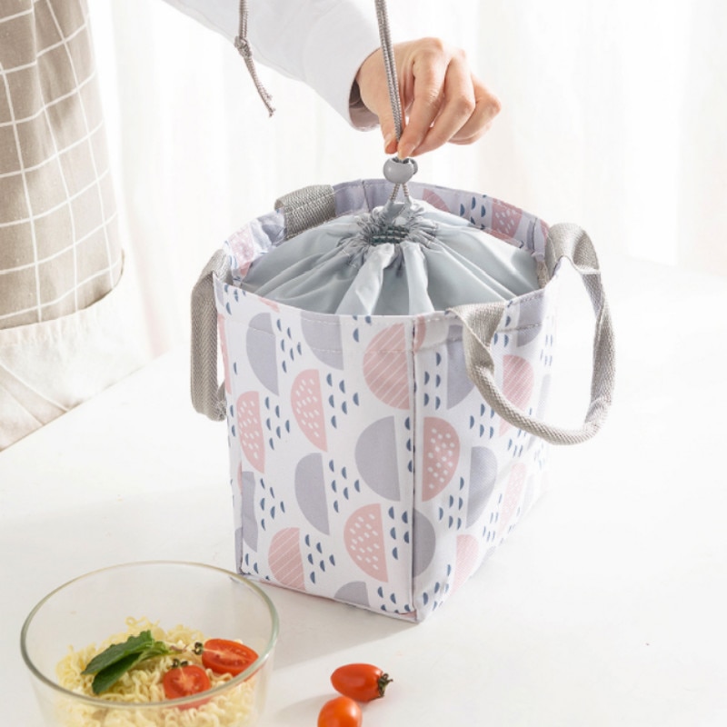 Portátil cordão saco de almoço térmico à prova dwaterproof água dobrável piquenique reutilizável sacola isolado oxford caixa de viagem para comida thermobag