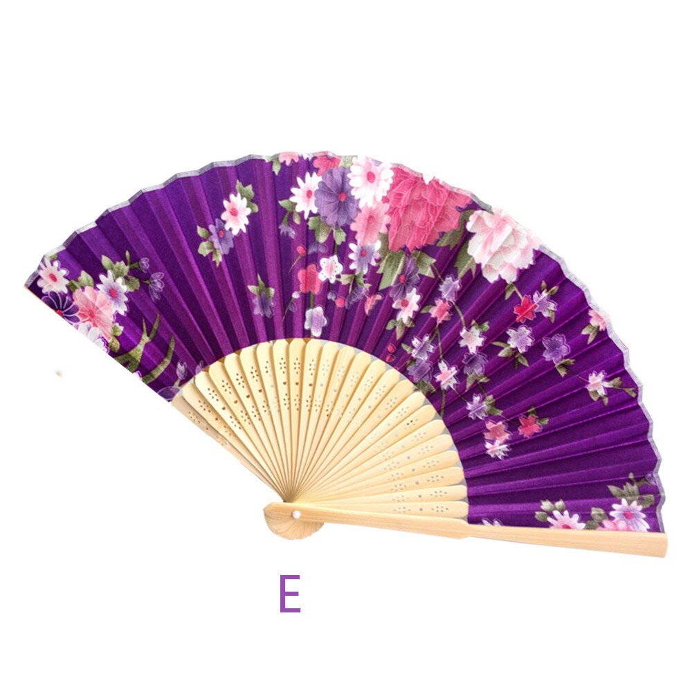Folding Hand Held Flower Fan Vintage Bamboo Folding Hand Held Flower Fan Chinese Dance Party Pocket Decoration: E