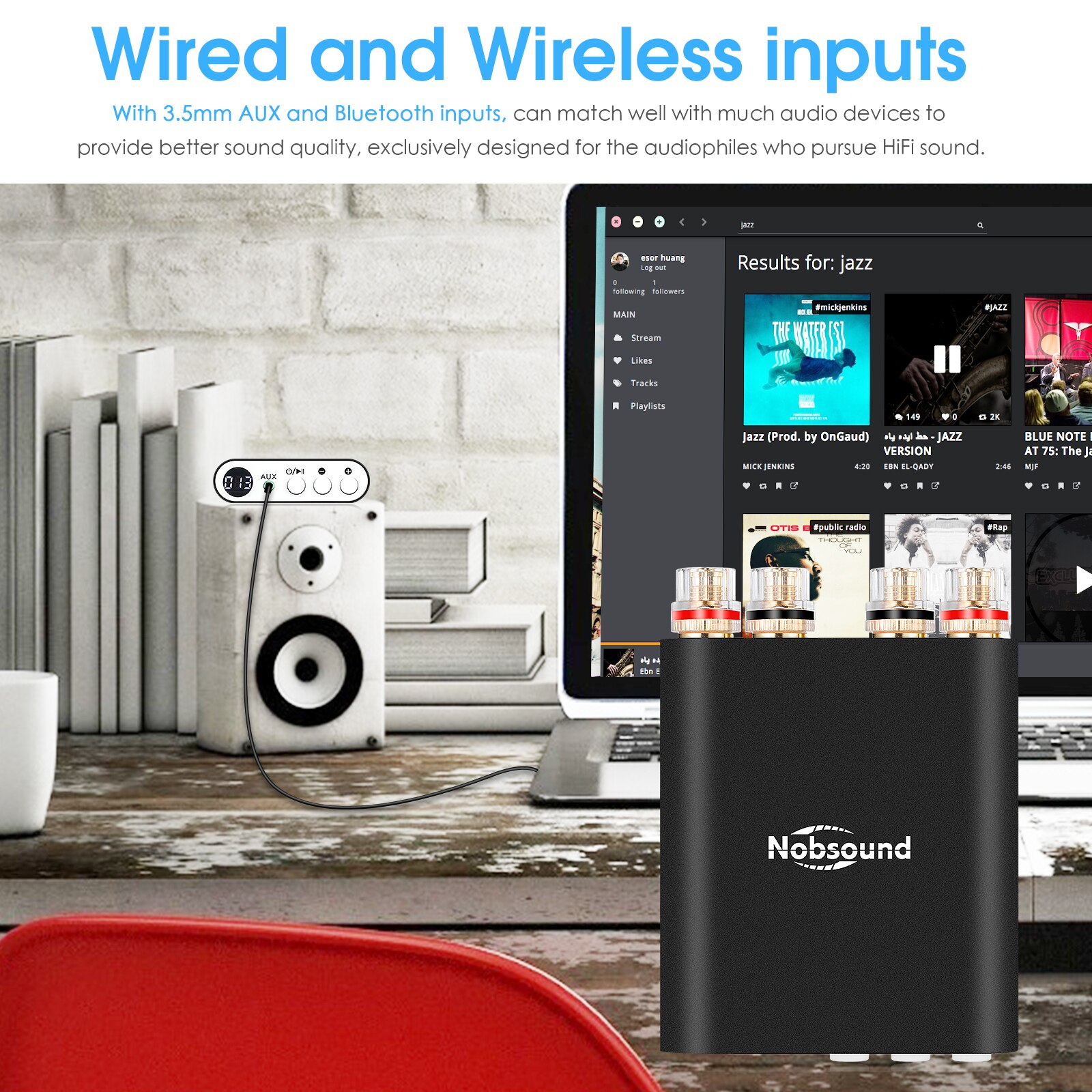 Nobsound – Mini amplificateur numérique TA-21, Bluetooth 5.0 DSP, récepteur Audio stéréo, TPA3221, puissance intégrée 100W + 100W