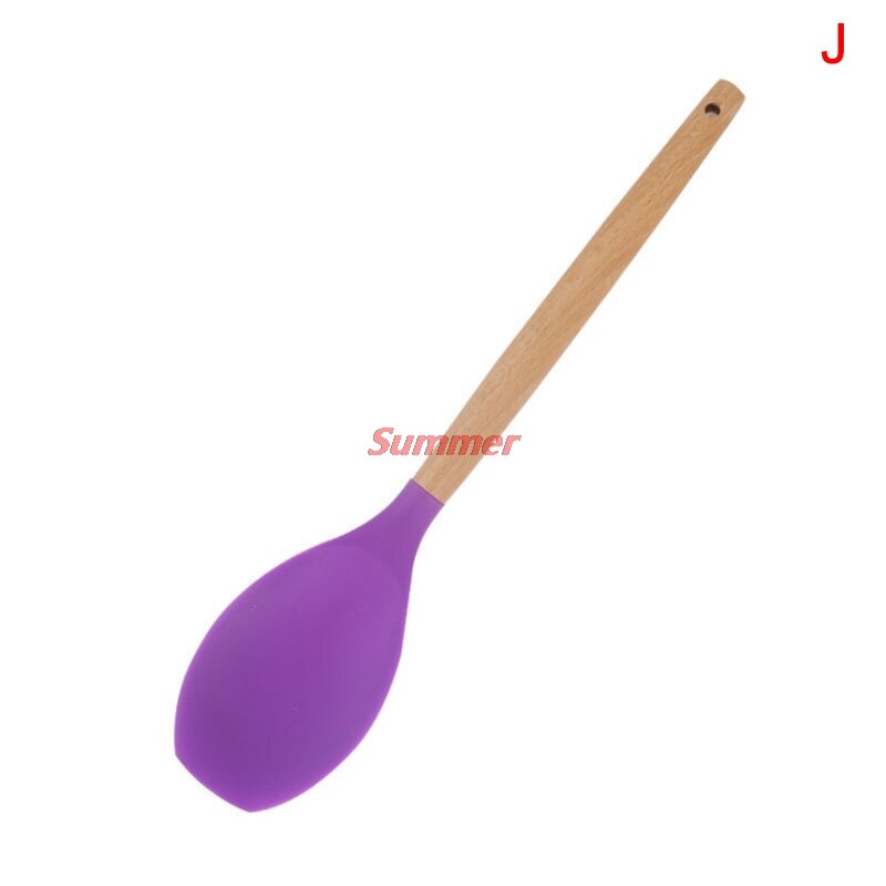 Purple Silicone Cooking Utensils Set Non-stick Spatula Shovel Wooden Handle Cooking Tools Set Special Heat-resistant: J
