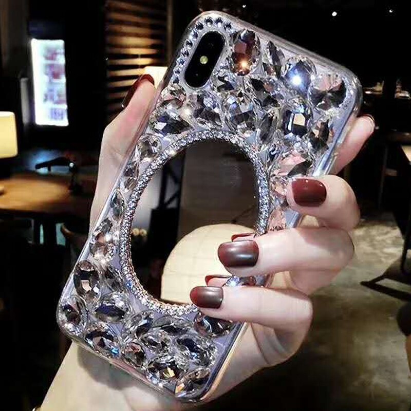 Sunjolly Diamond Mirror Case Rhinestone Bling Telefoon Cover coque voor Samsung Galaxy S9/S8 Plus S7/S6 Rand plus S5 S4 Note 9 8 5 4