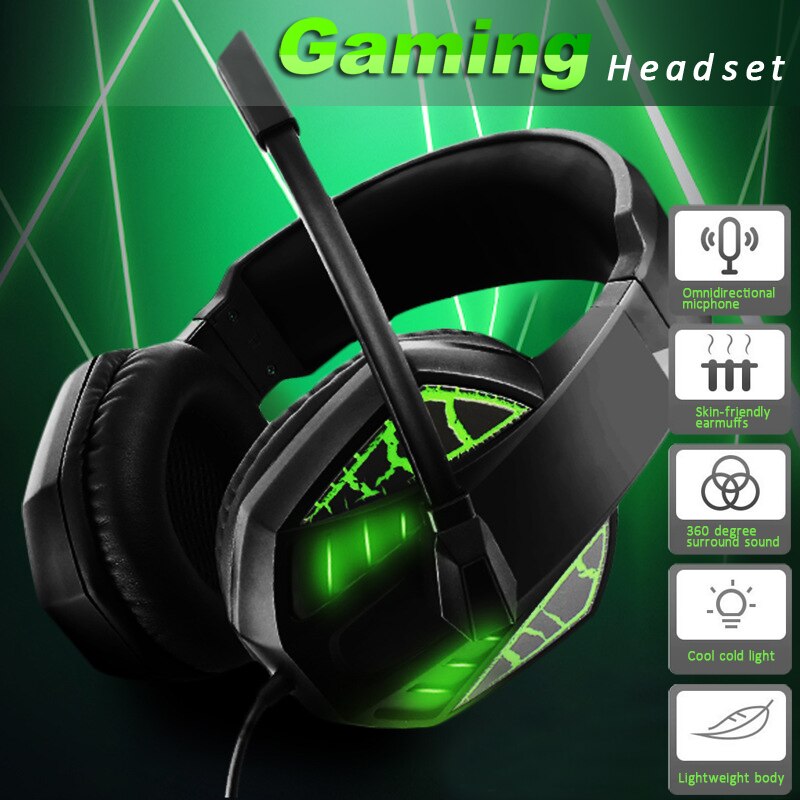 Gamingowy zestaw słuchawkowy świecące słuchawki regulowany bas Stereo przewodowe słuchawki z mikrofonem do PS5/ PS4 /XBOX/PC/Laptop/przełącznik