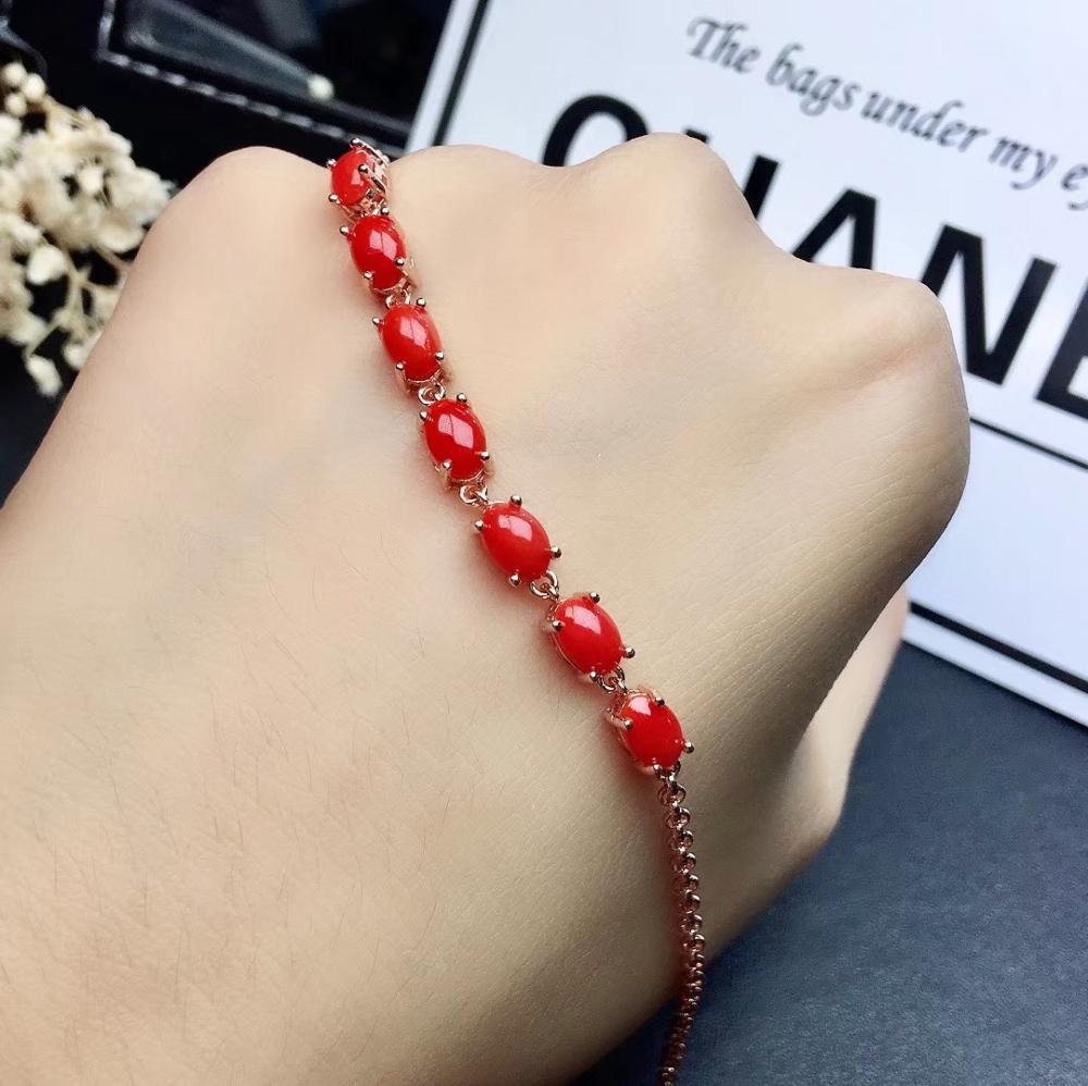 Kjjeaxcmy jóias finas coral vermelho natural 925 prata esterlina feminino colar pulseira anel brincos conjunto suporte teste popular: bracelet