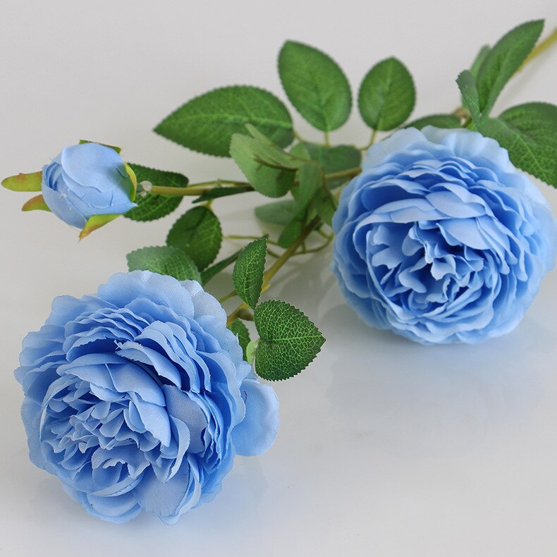 66cm lange europæiske kunstige blomster 3 hoved hjem silke pæon bryllup blomst udenlandske rose dekorative blomster fest dekoration 1 stk: Blå