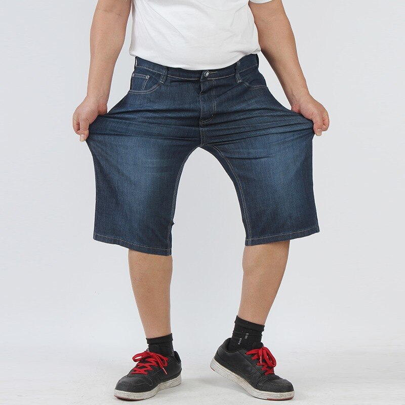 Plus Size 42 44 46 48 50 52 Men's Short Jeans Loose Straight Business Classic Style Stretch Denim Shorts Male Brand