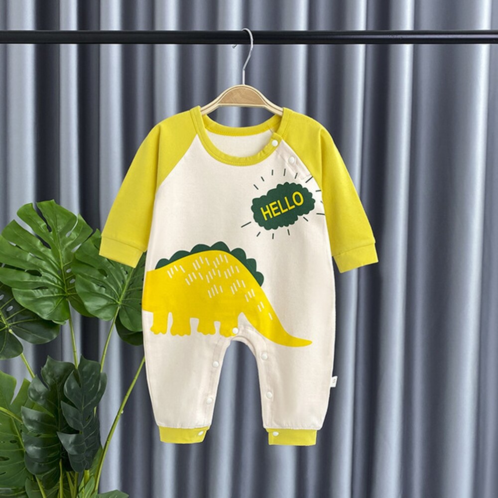 Baby Romper Herfst Leeftijd 0-15M Cartoon Dinosaur Lion Print Jumpsuit Voor Pasgeboren Baby Kleding Baby jongen Meisjes Kleding: gold dinosaur / S