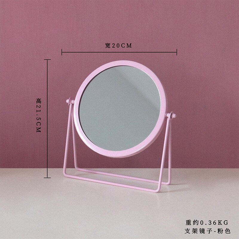 HD Black Edge Bracket Makeup Mirror 360 Degree Rotating Portable Simple Desktop Cosmetic Mirror Metal Vanity Mirror Make Up Tool: B-pink