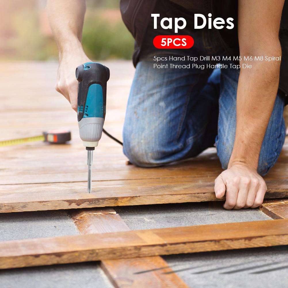 5pcs Hss Machine Screw Thread Screw Taps M3 M4 M5 M6 M8 Spiral Thread Right Hand Tap Drill Tapping Metric Plug Tap Set Die Tools