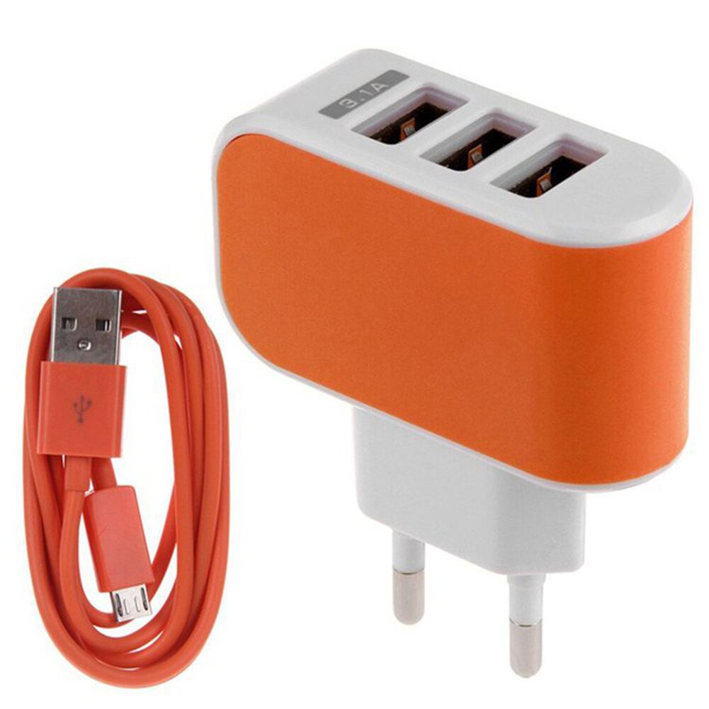 Reizen Led Usb Charge 3.1A Fast Charger 3 Usb-poort Plug-In Lader Met Data Kabel Zwart Ons/Eu Plug Adapter Opladen